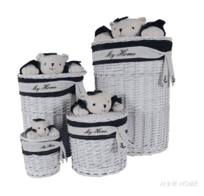 Anne Home - Set of 4 Oval Willow Storage Baskets with Children's Bear Detail in Several Sizes