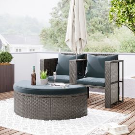 2-Piece All-Weather PE Wicker Conversation Set Rattan Sofa Set Outdoor Patio Half-moon Sectional Furniture Set / Side Table for Umbrella