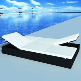 Sun Loungers with Cushion Poly Rattan Black