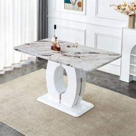 Modern minimalist white marble patterned dining table, bar table. A rectangular office desk. Game table. Table. Used in restaurants, living rooms