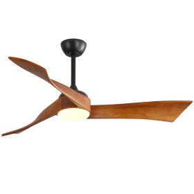 52 Inch Indoor Ceiling Fan With Dimmable 3 Color Led Light 3 Solid Wood Blades Remote Control Reversible DC Motor Matte Black For Home