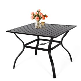 Outdoor Metal Patio Dining Table with Umbrella Hole; Metal Steel Square Backyard Bistro Table for Garden;  Poolside;  Backyard;  Black
