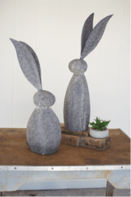 Faux Stone Rabbit With Tall Metal Ears (Color: Grey, size: Short)