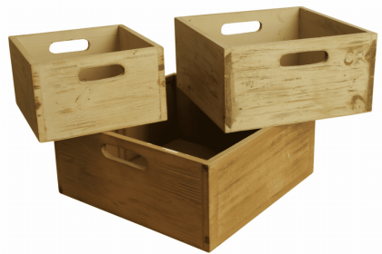 Set Of 3 Square Distressed Crates (Color: Rustic Wood)