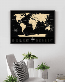 World Travel Map (Color: Black, size: 31.4"W x 23.6"H)