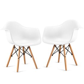 Set of 2 Mid-Century Modern Molded Dining Arm Side Chairs (Color: White)
