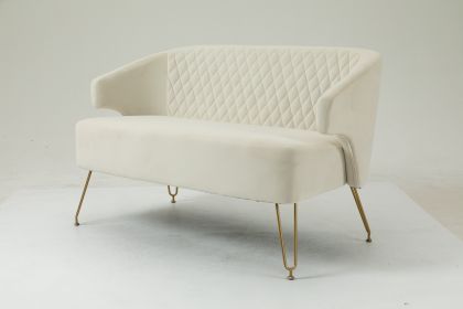 Twin Size Love seat Accent Sofa with Golden Metal Legs, Living Room Sofa with Tufted Backrest, 600 Pounds Weight Capacity (Color: as Pic)