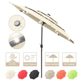 10Ft 3-Tiers 32LEDS Patio Umbrella Beige (Color: as Pic)