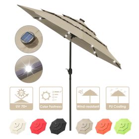 9Ft 3-Tiers 24LEDS Patio Umbrella Khaki (Color: As Picture)