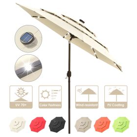 9Ft 3-Tiers 24LEDS Patio Umbrella Beige (Color: As Picture)