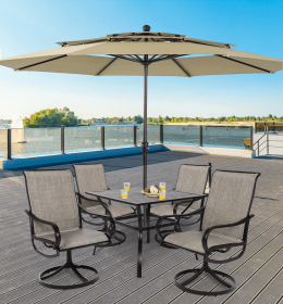 MEOOEM Patio Textilene Dining Set  Bistro Set Outdoor Furniture Square Bistro Metal Table Side/End Table and Dining Chairs (style: American)