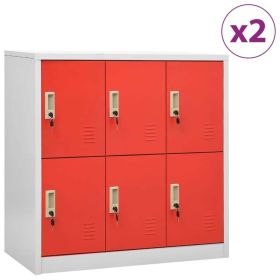 Locker Cabinets 2 pcs Light Gray and Red 35.4"x17.7"x36.4" Steel (Color: Grey)